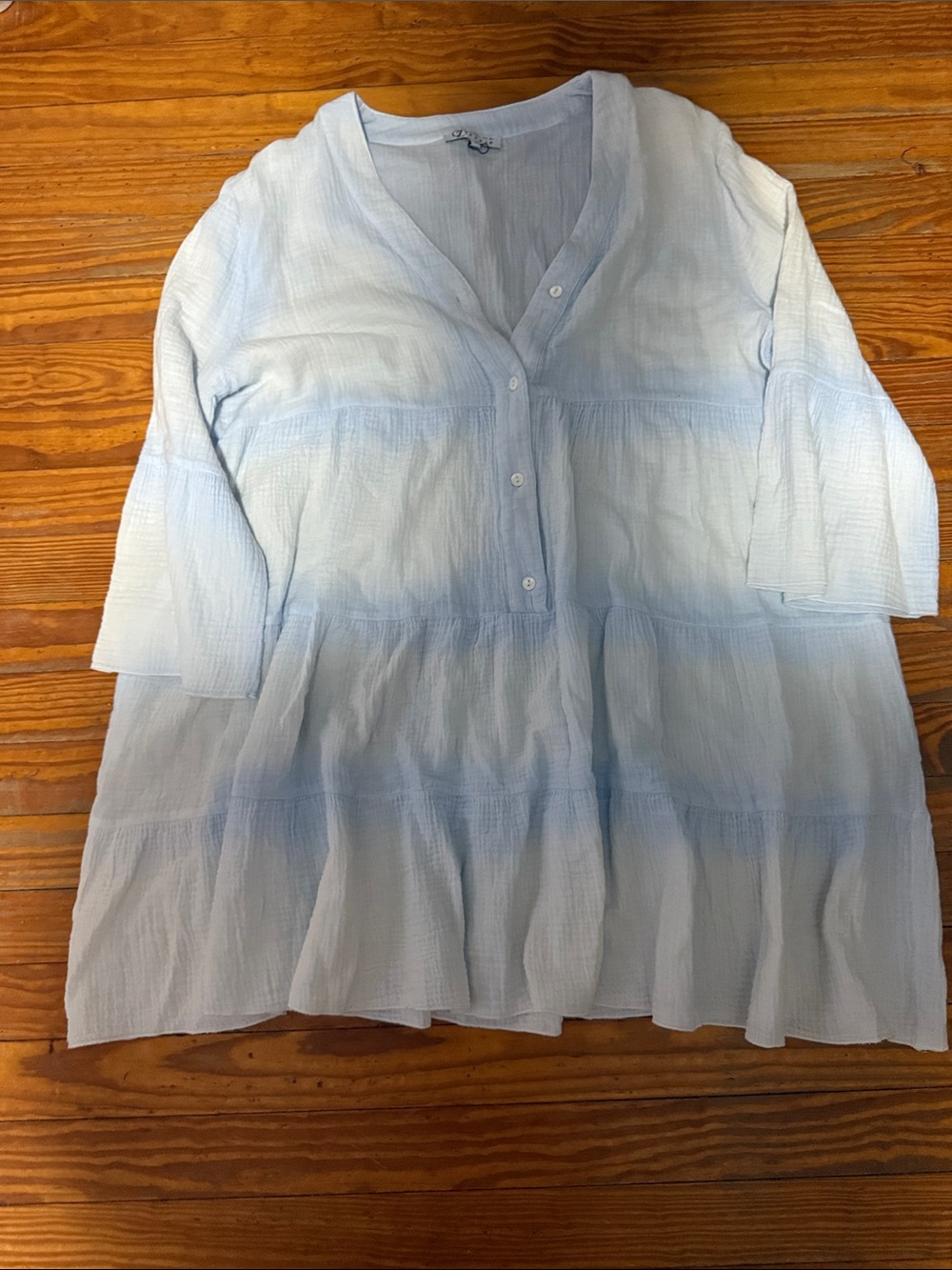 Light Blue Gauze V-Neck Button Dress